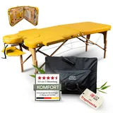 ZEN Massageliege klappbar & mobile Massagetisch aus Holz, stabile Massagebett - Massagebank höhenverstelbar, Wimpern, Tattoo & Kosmetikliege - Behandlungsliege mit Kopfteil, Armstütze & Tasche, (Gelb)