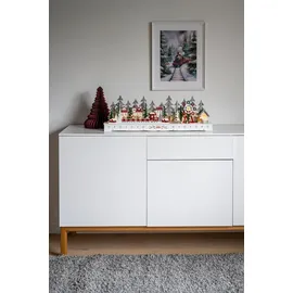 Konstsmide LED Holzsilhouette Weihnachtsdorf, 6h Timer, warmweiße Dioden, batteriebetrieben, Innen,schwarzes Kabel - Weiß