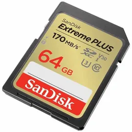 SanDisk Extreme PLUS SDHC-Speicherkarte, 64 GB, 170 MB/s, 80 MB/s, UHS-I-Klasse, ham_n13_00121592, Schwarz