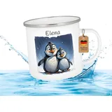 Druckerino Emaille Tasse für Kinder mit Namen personalisiert Geschenk personalisiert Namenstasse Tiere Geschenk mit Name Kinder Kindertasse mit Namen für den Kindergarten 300 ml (Pinguine)