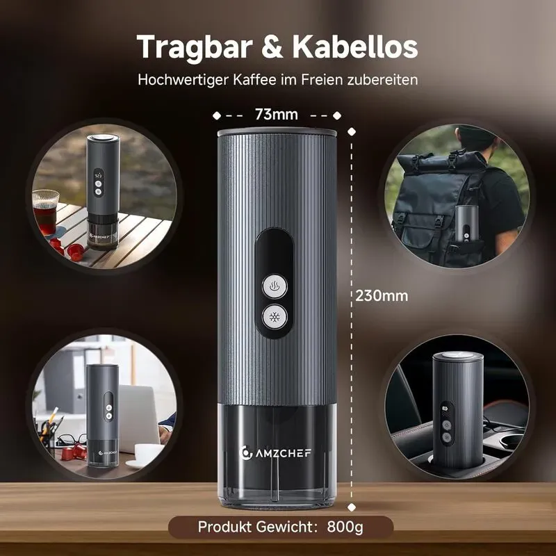 AMZCHEF Tragbarer Kaffeekocher für Reisen, 2-in-1