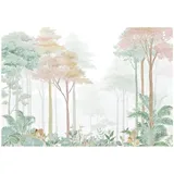 WallArena - Vlies Fototapete Kinderzimmer 300x210 cm Wald - Fototapeten Tapeten für Kinder Mädchen & Jungen - Kindertapete - Kinderzimmertapete Natur weiß grün
