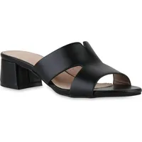 VAN HILL Damen Pantoletten Blockabsatz Cut-outs Trendy Schuhe Schwarz,