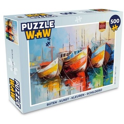 MuchoWow Puzzle Boote – Kunst – Malerei, 500 Puzzleteile, Foto-Puzzle, Bilderrätsel, Puzzlespiele, Spielzeug bunt