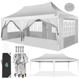 COBIZI Pavillon 3x6, Faltpavillon 3x6 Wasserdicht Stabil Winterfest, Sofort aufklappbare Vordächer Outdoor Gartenzelt mit 6 Seitenteilen, für Party,Garten,Festival, Weiß