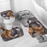 JIFOME Badteppich 3 Stück Weiche saugfähige Badematten,Boxer Hund Haustier Portrait Künstler Hund Haustier Tier Natur Säugetier,rutschfeste Badematte Teppiche & Toilettendeckelabdeckung Set Waschbar