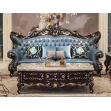 JV Möbel Couch Kunstleder 3-Sitzer Blau