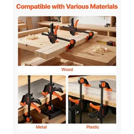 Vevor Einhandzwinge Holz/ABS 15,24 & 30,48 cm orange/schwarz 70 kg Klemmkraft 8er-Pack