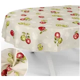 ANRO Tischdecke mit Tee und Kaffee aus Textil Tischtuch mit Beschichtung Tischwäsche (Einzelstück 1-tlg), auch als Gartentischdecke - mit Schutzschicht beige Oval | 140 cm x 180 cm x 0.3 mm