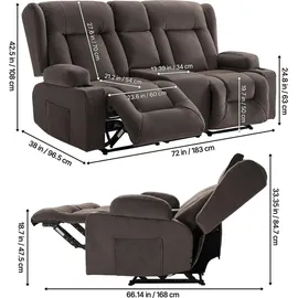 Vevor Loveseat Relaxsessel elektrisch 80 x 100 x 80 cm Braun mit Wärmefunktion und Massage