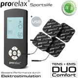 Prorelax TENS/EMS Duo Comfort Blackline | Elektrostimulationsgerät | 2 Therapien mit einem Gerät | Zum Muskelaufbau und gegen chronische Schmerzen | Mit großem & beleuchtetem Display