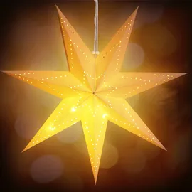 CASARIA LED Weihnachtsstern Beleuchtet 60 cm Batterie Fenster Innen Weihnachtsdeko Weihnachten Leuchtstern Dekostern Papierstern Weiß