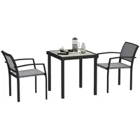Outsunny Sitzgruppe 3 tlg. Essgruppe für 2 Personen Esstisch mit 2 Stapelbare Stühle, Bistroset Esszimmergruppe Küchentisch-Set mit Stahlgestell Balkonmöbel