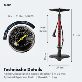 Aaron Sport One Luftpumpe Fahrrad-Stand-Pumpe für alle Ventile mit Manometer rot