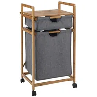 Wäschesortierer Trolley, Grau, Braun, Bambusholz, Stoffbezug, Wäschekorb und 1 Schublade, B 44 x H 84 x T 34 cm braun|grau