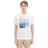 TOM TAILOR T-Shirt mit Motiv- und Label-Print, Weiss, XXL
