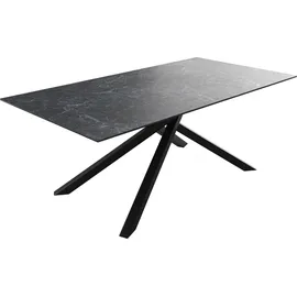 DeLife Esstisch Edge 200x100cmKeramik Laminam®Nero Greco Anthrazit Mittelfuß Kreuz Schwarz, Esstische