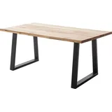 Esstisch 160x90 cm mit Baumkante, Trapez-Gestell, Eiche massiv geölt, PARACATU-06 - Braun