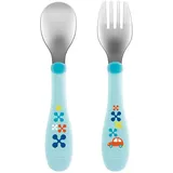 Chicco ERSTES EDELSTAHLBESTECK-SET, BLAU, 18M+