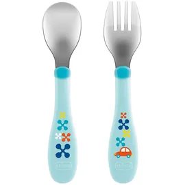 Chicco ERSTES EDELSTAHLBESTECK-SET, BLAU, 18M+