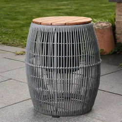 Garten Beistelltisch - integrierter Behälter - Kunststoffseil - H: 49cm - D: 40c...