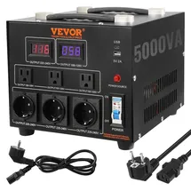 Vevor 5000W Spannungswandler Transformator AC 110V⇋220V Transformer Wandler 3x US NEMA 5-15R 3-polige / 3x europäische Shucko-Ausgangssteckdosen, 1x