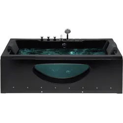 Whirlpool Badewanne schwarz rechteckig mit LED 180 x 80 cm HAWES