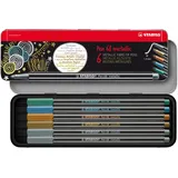 Stabilo Pen 68 metallic - 6er Metalletui mit Hängelasche - 2x silber,