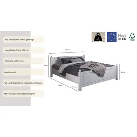 otto home Massivholzbett OTTO HOME "Mila, hohe Belastbarkeit Jugendbett, FSC zertifiziertes Massivholz", weiß, B:180cm H:86cm L:212cm, Betten, Massivholzbett, aus massiver Kiefer, inklusive Lattenrost