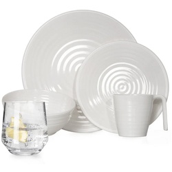 Moritz Geschirr-Set Camping Geschirr Crema + Gläser, Melamin, 16 – 32 tlg, Geschirrset Campinggeschirr Picknick Set 4 Personen weiß