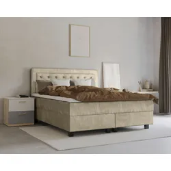 Boxspringbett LEONIQUE "Jeanne", beige (cream), B:181cm L:208cm, 100% Polyester, Komplettbetten, Boxspringbett, inkl. Topper mit Taschen-Federkernmatratze