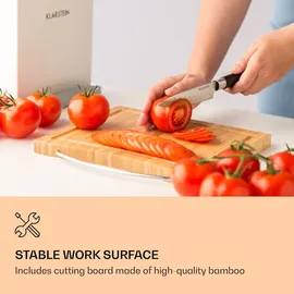 Klarstein Kitano Plus Messer-Set 9 tlg. Holzblock Bambus-Schneidebrett weiß