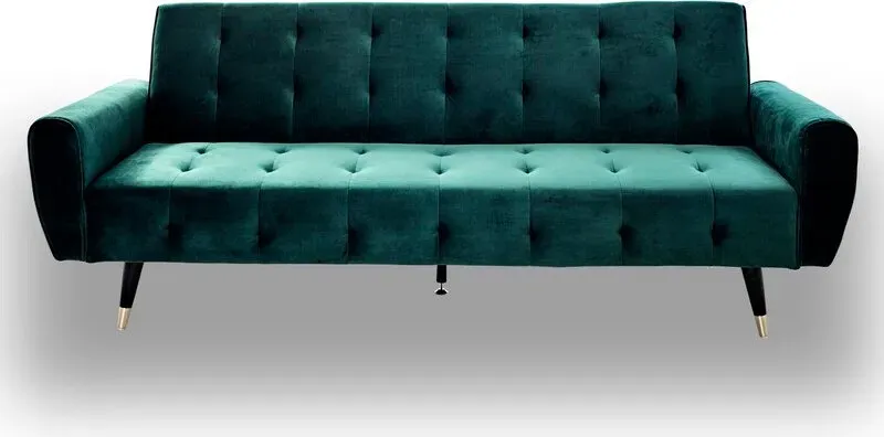 jahnke Rich, Green Velvet, Platzsparendes Schlafsofa CHILLAX, Breite 213 cm, Seitliche Staufächer, Elegante goldene Füße, Schlaffläche 213x103 cm, 3-fach verstellbare Rückenlehne