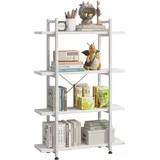 Bücherregale, Standregale, Büroregal, Industrielles Leiterregal, Wohnzimmerregal, Bücherregal mit 4 Etagen, Bookshelf für Wohnzimmer, Schlafzimmer, Arbeitszimmer, Büro, Industrie-Design, Reinweiß