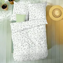 KAEPPEL Musselin Bettwäsche Leaf Allover", Blau, 135 x 200 + 80x80 cm | jade - grün