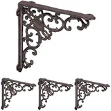Relaxdays Regalwinkel, 4er Set, Gusseisen, antike Regalträger, Winkel Regalbretter, HxBxT: 21,5 x 4 x 21,5 cm, braun