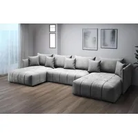 furmeb24 ASPEN U Ecksofa mit Schlaffunktion Bettzeugablage 346x188cm, Sofa U Form, - grau