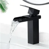 Homelody - Wasserhahn Bad Wasserfall Wasserhahn Schwarz Waschtischarmatur mit Geräuscharmem Keramischem Ventilkern Einhebel-Badarmatur aus Edelstahl