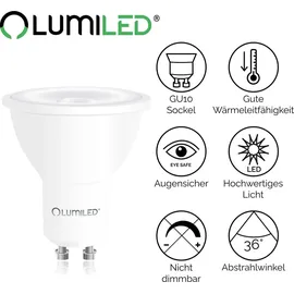 Lumiled GU10 Lampe 1.5W 135 Lm Leuchtmittel 6500K kaltweiß Strahler Spot, ersetzt 15W Halogenlampen 36° Reflektorlampen Reflektor 10 Stück L...