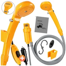 monzana monzana® Campingdusche 12V KFZ-Adapter Aufbewahrungstasche 2m Schlauch 5m Stromkabel Handbrause Hundedusche Gartendusche Dusche Tauchpumpe