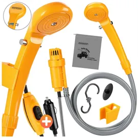monzana monzana® Campingdusche 12V KFZ-Adapter Aufbewahrungstasche 2m Schlauch 5m Stromkabel Handbrause Hundedusche Gartendusche Dusche Tauchpumpe