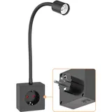 ledscom.de Steckdosenleuchte / Leselampe LESCH, Schwanenhals, Schalter, schwarz, 1x GU10 max. 10W