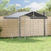 vidaXL Outdoor-Hundezwinger mit Dach Silbern 3x3x2,5m Verzinkter Stahl