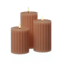 MARELIDA LED Kerze Liv Echtwachs gerillt geriffelt flackernd 12cm Timer altrosa