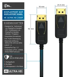 CSL DisplayPort Audio- & Video-Kabel, DP Monitor Kabel 4k 60Hz UHD incl. Audio-Übertragung - 5m