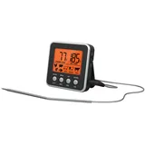 Mit Edelstahlsonde, sofort lesbarem, magnetischem Batterietimer, digitalem Fleischthermometer zum Kochen und Grillen, schwarz