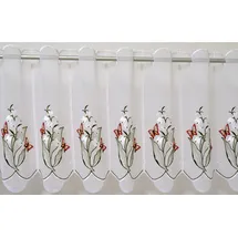 Stickereien Plauen Scheibengardine Maiglöckchen (1 St), Durchzuglöcher, transparent, Voile, veredelt mit echter Plauener Spitze Stickerei weiß 95 cm x 40 cm