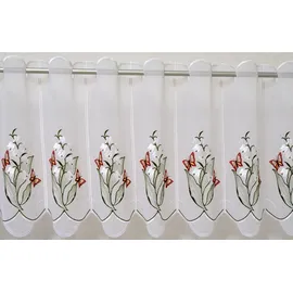 Stickereien Plauen Scheibengardine Maiglöckchen (1 St), Durchzuglöcher, transparent, Voile, veredelt mit echter Plauener Spitze Stickerei weiß 95 cm x 40 cm