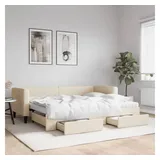 vidaXL Tagesbett Ausziehbar mit Schubladen Creme 80x200 cm Stoff