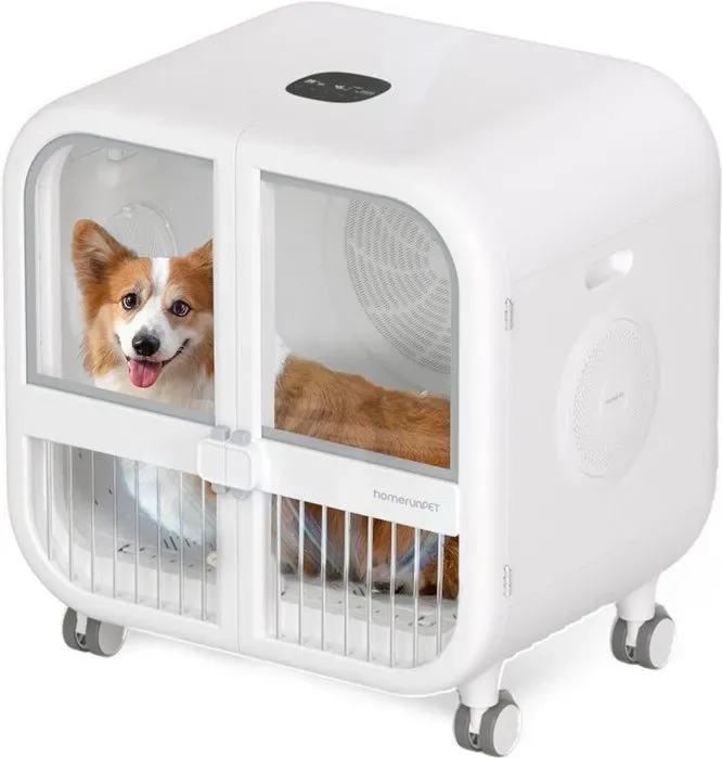 homerunPET PD135 Deluxe-Haustier-Trockenbox, 135 Liter, ultramatombare Haustier-Blasentrockner für den Hausgebrauch, Salon-Qualität, 40 °C sanftes Luftgebläse, ultra-leiser Betrieb, 2-in-1 Haustierbett & Haustier-Trockner